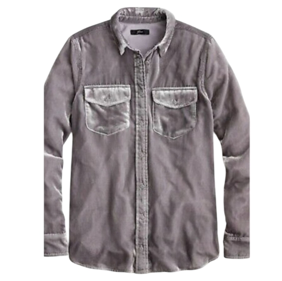 J. Crew Classic-fit Shirt Womens 10 Y2K Whimsigoth Grunge Drapey Velvet Pewter - Picture 1 of 14